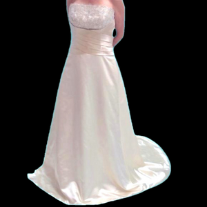 Moonlight Bridal Silk Wedding Dress Strapless Champagne Gown Chapel Train 12